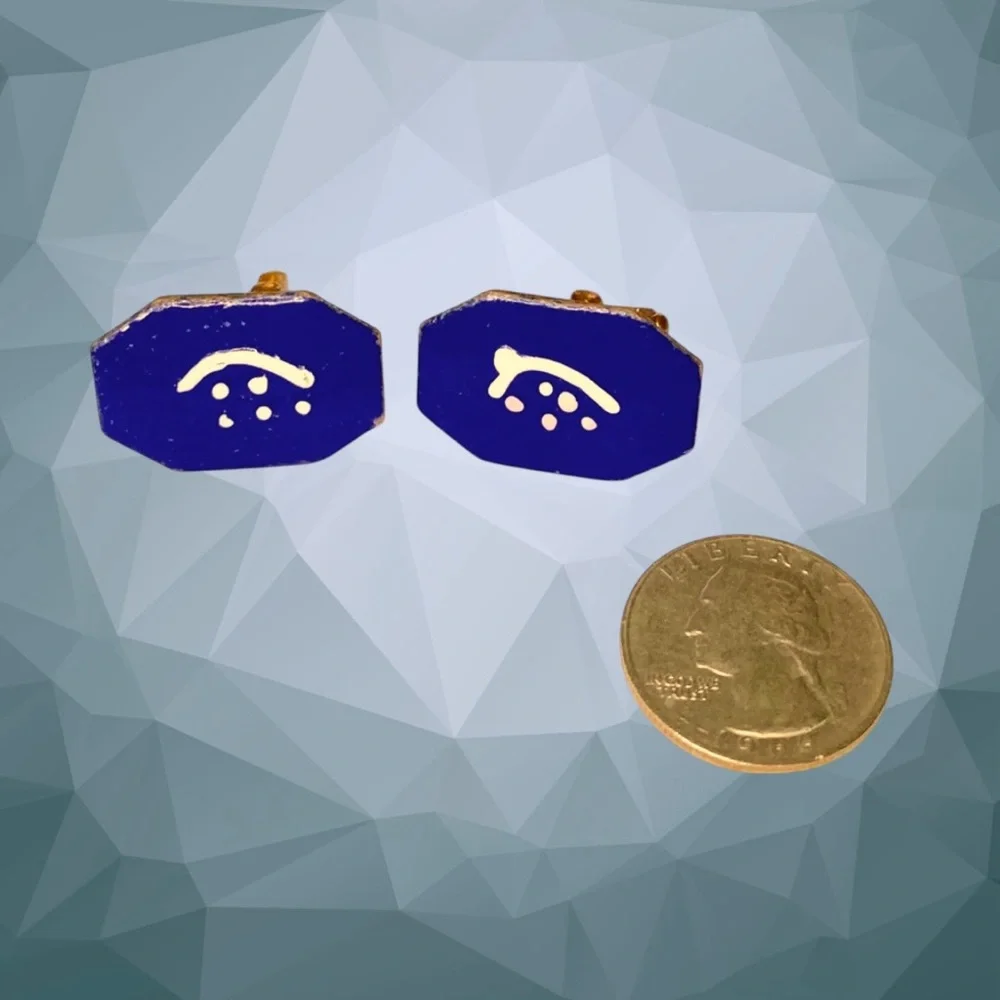Collectible Vintage Modernist Blue Enamel Copper Cuff Links Estate Find
